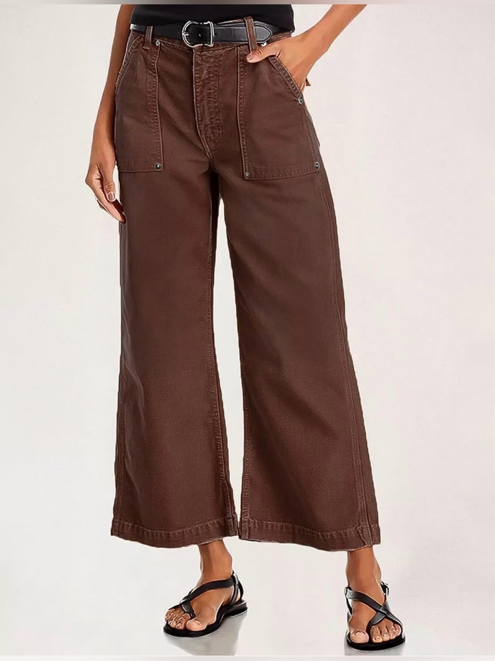 Wide-Leg Utility Pants in Brown